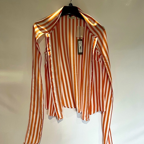 NWT Eva Mendes by New York & Company Coral/White Striped Sleeveless Blouse - Picture 2 of 8